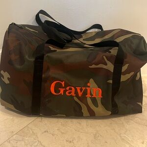 Personalized Gavin camp bag
18 “ length 
10” depth
12” tall